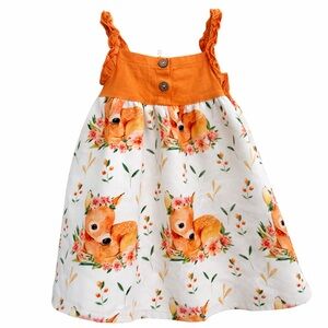 Deer Print Baby Dress 12-18M Woodland Cottagecore Floral Cute Fall Spring